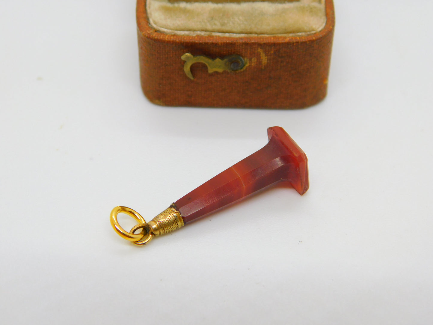 Victorian 9ct Gold & Carved Red Banded Agate Obelisk Fob Pendant c1860 Antique