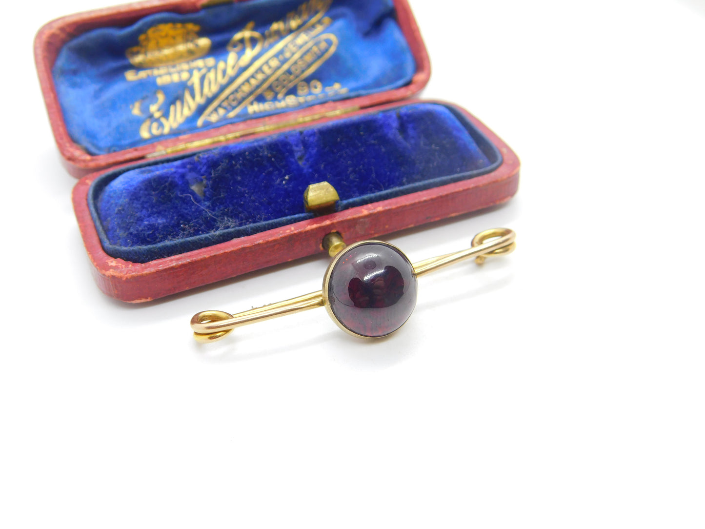 Victorian 9ct Yellow Gold Cabochon Garnet Bar Brooch Antique 1901 Chester