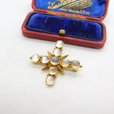 Victorian 15ct Yellow Gold Cabochon Moonstone Star Brooch c1880 Antique