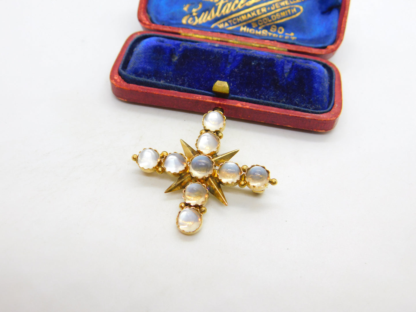 Victorian 15ct Yellow Gold Cabochon Moonstone Star Brooch c1880 Antique