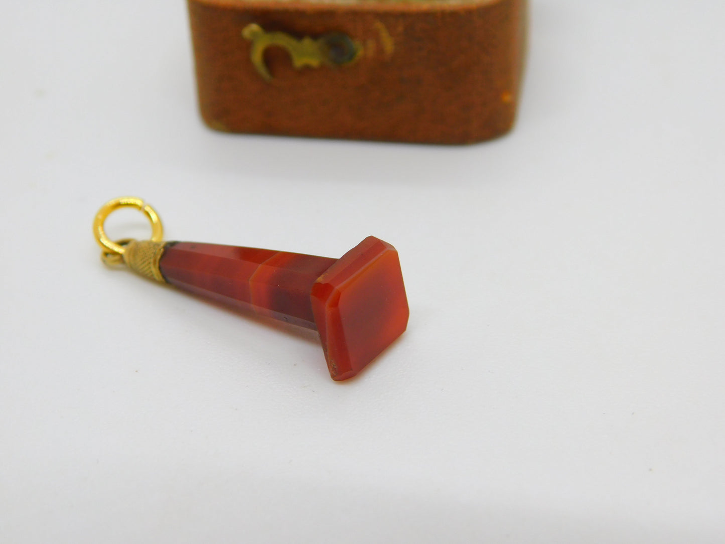 Victorian 9ct Gold & Carved Red Banded Agate Obelisk Fob Pendant c1860 Antique