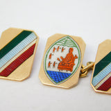 9ct Yellow Gold, Enamel King Cnut Crested Gents Cufflinks Antique c1920 Deco