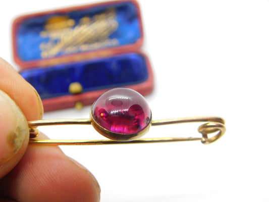 Victorian 9ct Yellow Gold Cabochon Garnet Bar Brooch Antique 1901 Chester