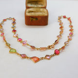 9ct Gold Modernist Multi Gemstone Set Necklace Vintage c1980 15.8" 40cm