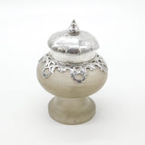 Victorian Sterling Silver Frosted Glass Ink Pot Antique 1850 London Charles Fox