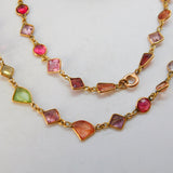 9ct Gold Modernist Multi Gemstone Set Necklace Vintage c1980 15.8" 40cm