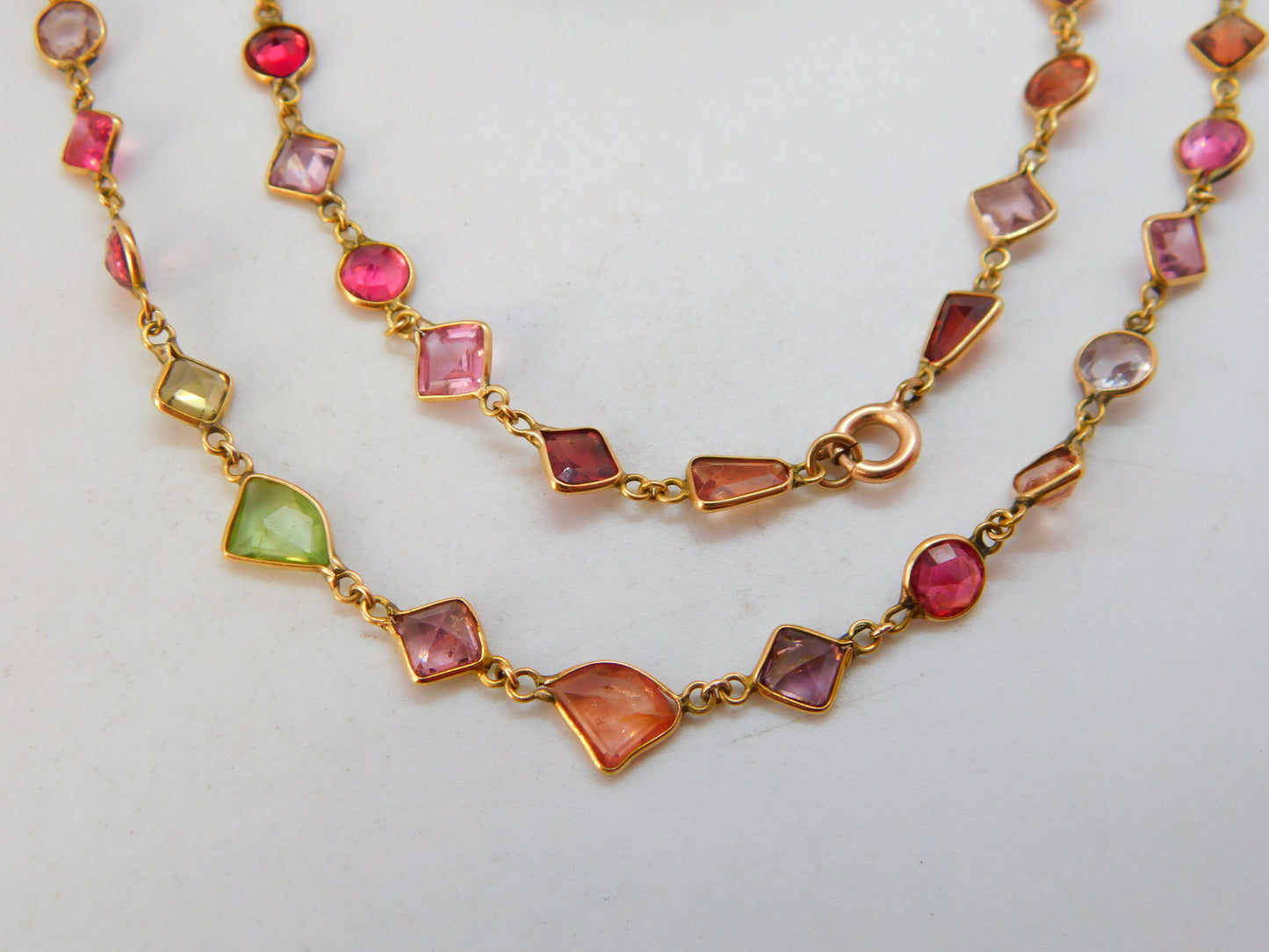 9ct Gold Modernist Multi Gemstone Set Necklace Vintage c1980 15.8" 40cm