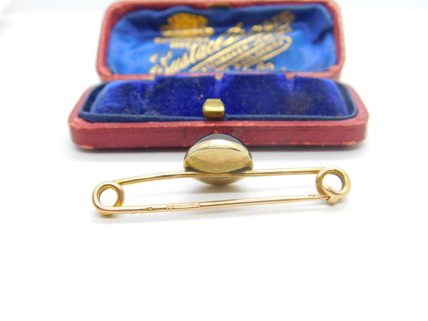 Victorian 9ct Yellow Gold Cabochon Garnet Bar Brooch Antique 1901 Chester