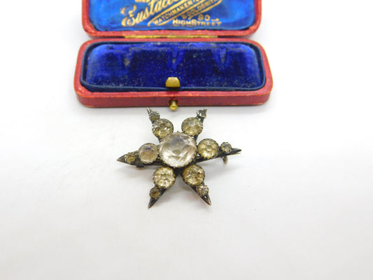 Victorian Sterling Silver Paste Set Starburst Brooch 1890 Chester Antique