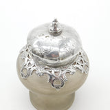 Victorian Sterling Silver Frosted Glass Ink Pot Antique 1850 London Charles Fox