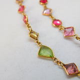 9ct Gold Modernist Multi Gemstone Set Necklace Vintage c1980 15.8" 40cm