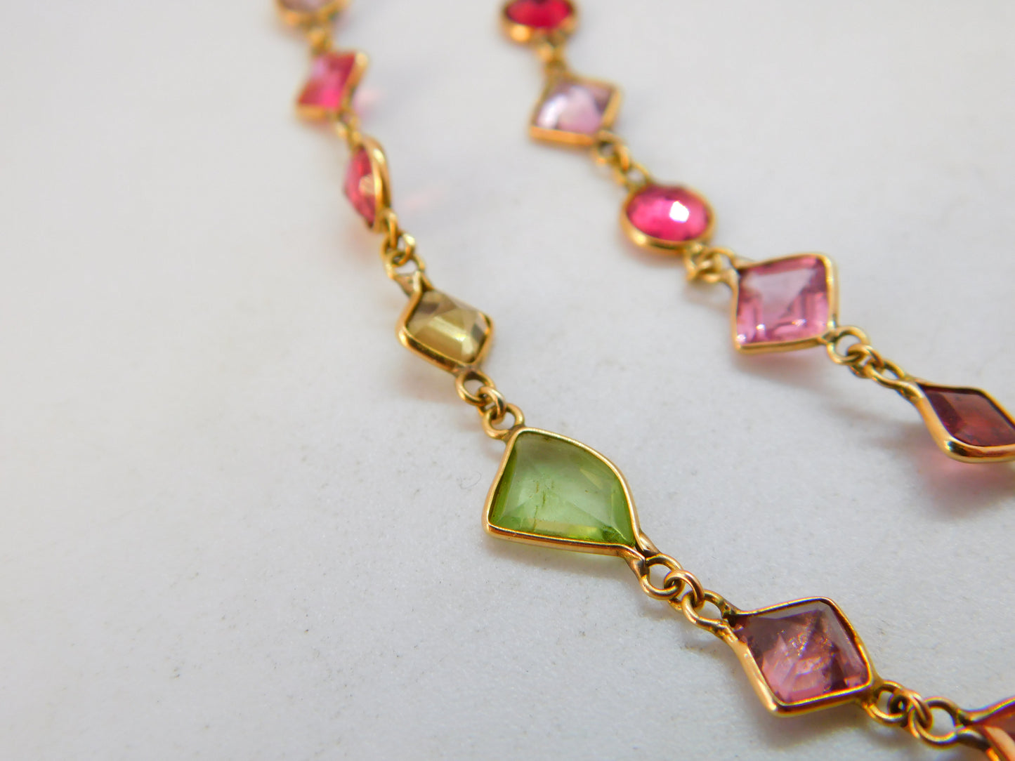 9ct Gold Modernist Multi Gemstone Set Necklace Vintage c1980 15.8" 40cm