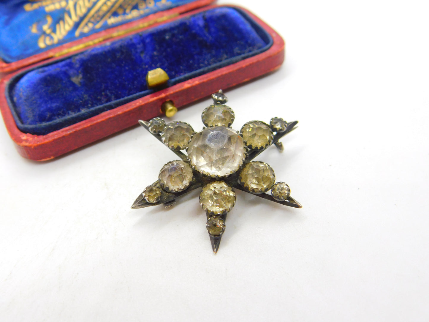 Victorian Sterling Silver Paste Set Starburst Brooch 1890 Chester Antique