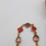 9ct Gold Modernist Multi Gemstone Set Necklace Vintage c1980 15.8" 40cm