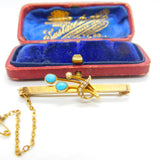Edwardian 15ct Yellow Gold, Seed Pearl & Turquoise Floral Brooch c1910 Antique