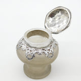 Victorian Sterling Silver Frosted Glass Ink Pot Antique 1850 London Charles Fox