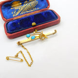 Edwardian 15ct Yellow Gold, Seed Pearl & Turquoise Floral Brooch c1910 Antique