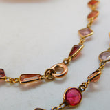 9ct Gold Modernist Multi Gemstone Set Necklace Vintage c1980 15.8" 40cm