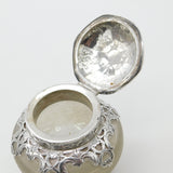 Victorian Sterling Silver Frosted Glass Ink Pot Antique 1850 London Charles Fox