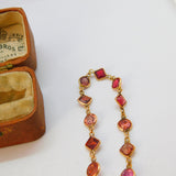 9ct Gold Modernist Multi Gemstone Set Necklace Vintage c1980 15.8" 40cm