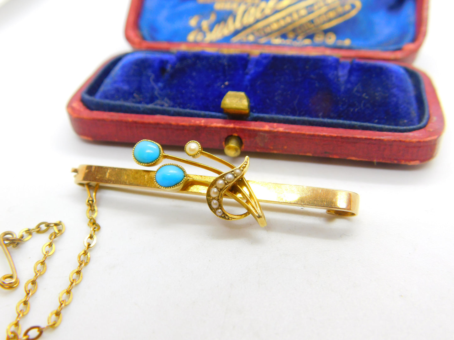 Edwardian 15ct Yellow Gold, Seed Pearl & Turquoise Floral Brooch c1910 Antique