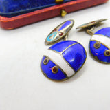 Egyptian Sterling Silver Colourful Enamel Scarab Beetle Cufflinks c1920 Antique