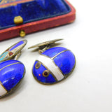 Egyptian Sterling Silver Colourful Enamel Scarab Beetle Cufflinks c1920 Antique