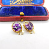 Pair of 9ct Yellow Gold & Derbyshire Blue John Clip-On Earrings 1996 Sheffield
