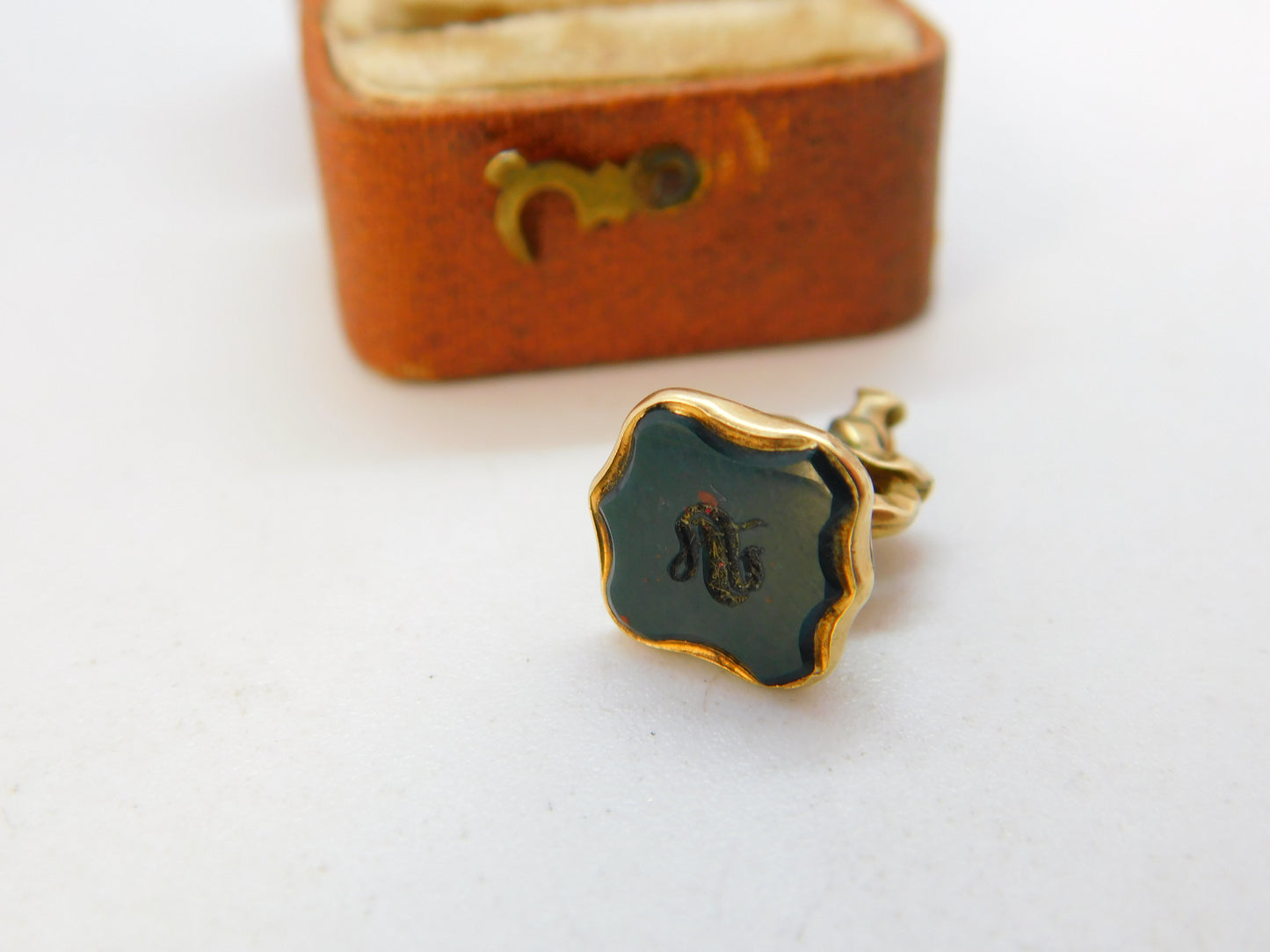 Victorian Rolled Gold Carved 'S' Bloodstone Intaglio Fob Seal c1840 Antique