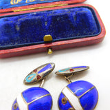 Egyptian Sterling Silver Colourful Enamel Scarab Beetle Cufflinks c1920 Antique