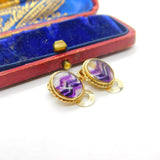 Pair of 9ct Yellow Gold & Derbyshire Blue John Clip-On Earrings 1996 Sheffield