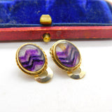 Pair of 9ct Yellow Gold & Derbyshire Blue John Clip-On Earrings 1996 Sheffield