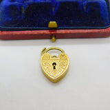 9ct Yellow Gold Floral Pattern Heart Lock Charm Bracelet Clasp 1968 London