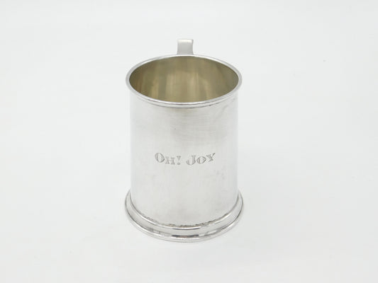 Sterling Silver Half-Pint Tankard 'Oh! Joy' Engraved 1914 Birmingham Antique