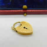 9ct Yellow Gold Floral Pattern Heart Lock Charm Bracelet Clasp 1968 London