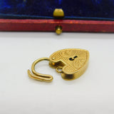 9ct Yellow Gold Floral Pattern Heart Lock Charm Bracelet Clasp 1968 London