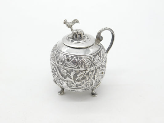 Anglo-Indian Sterling Silver Spice Pot Elephant, Chicken, Snake Antique c1910