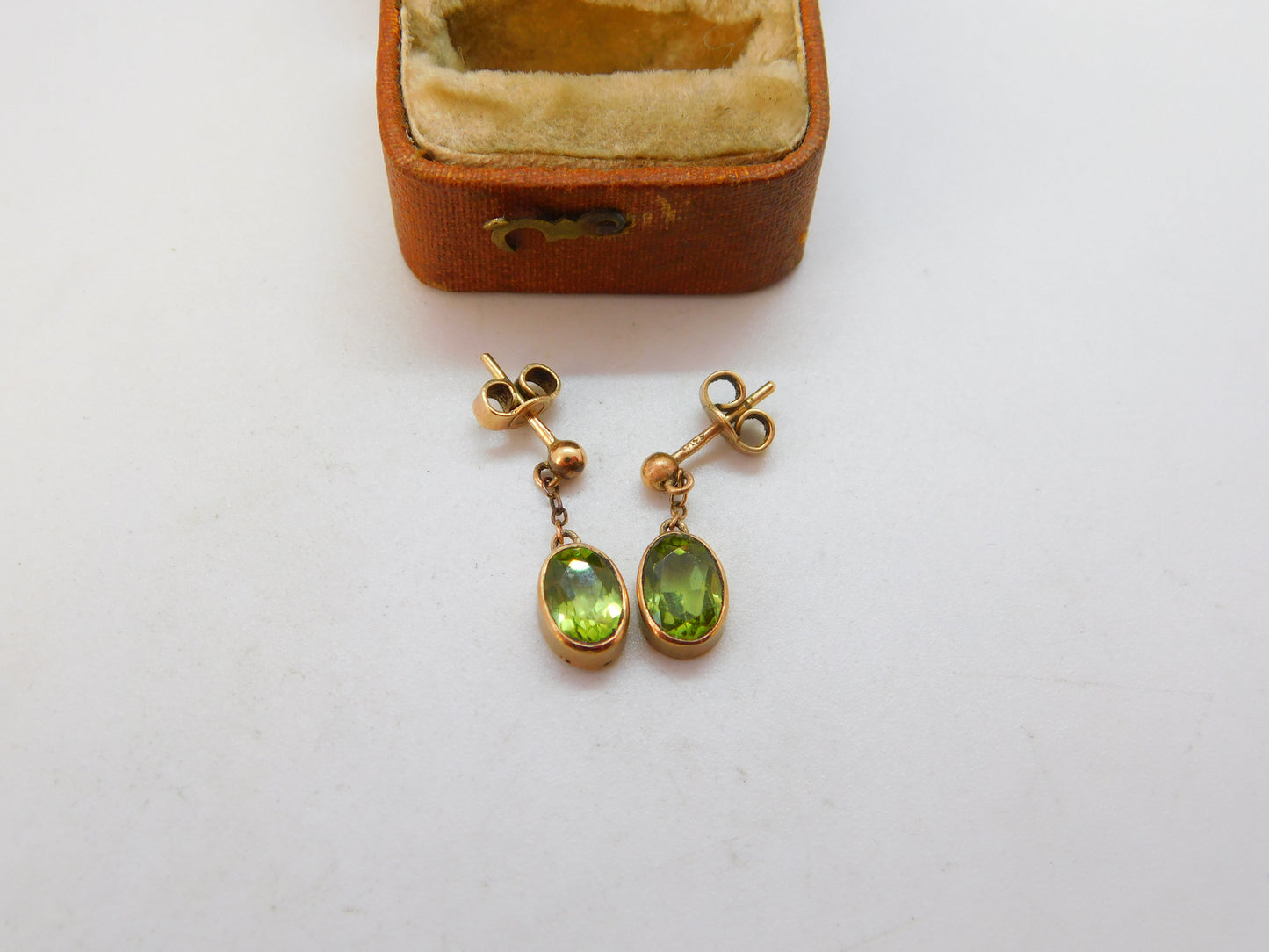 Edwardian 9ct Rose Gold & Peridot Set Drop Stud Earrings c1910 Antique