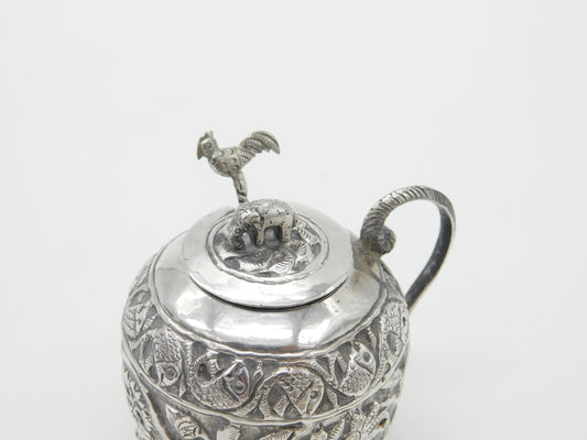 Anglo-Indian Sterling Silver Spice Pot Elephant, Chicken, Snake Antique c1910