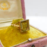 9ct Yellow Gold & Emerald Cut Citrine Set Cocktail Ring Vintage c1970