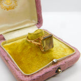 9ct Yellow Gold & Emerald Cut Citrine Set Cocktail Ring Vintage c1970