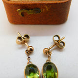 Edwardian 9ct Rose Gold & Peridot Set Drop Stud Earrings c1910 Antique