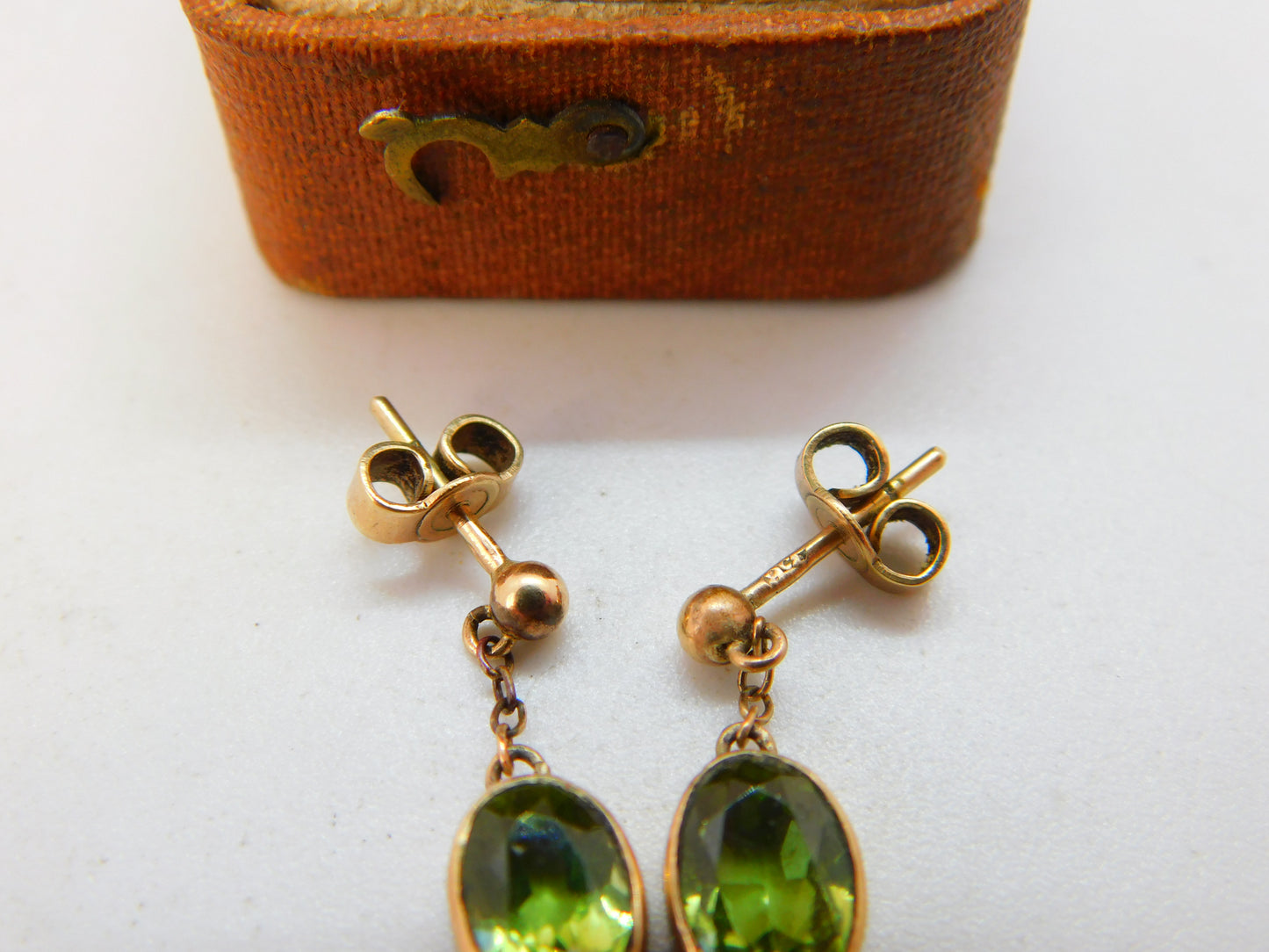 Edwardian 9ct Rose Gold & Peridot Set Drop Stud Earrings c1910 Antique