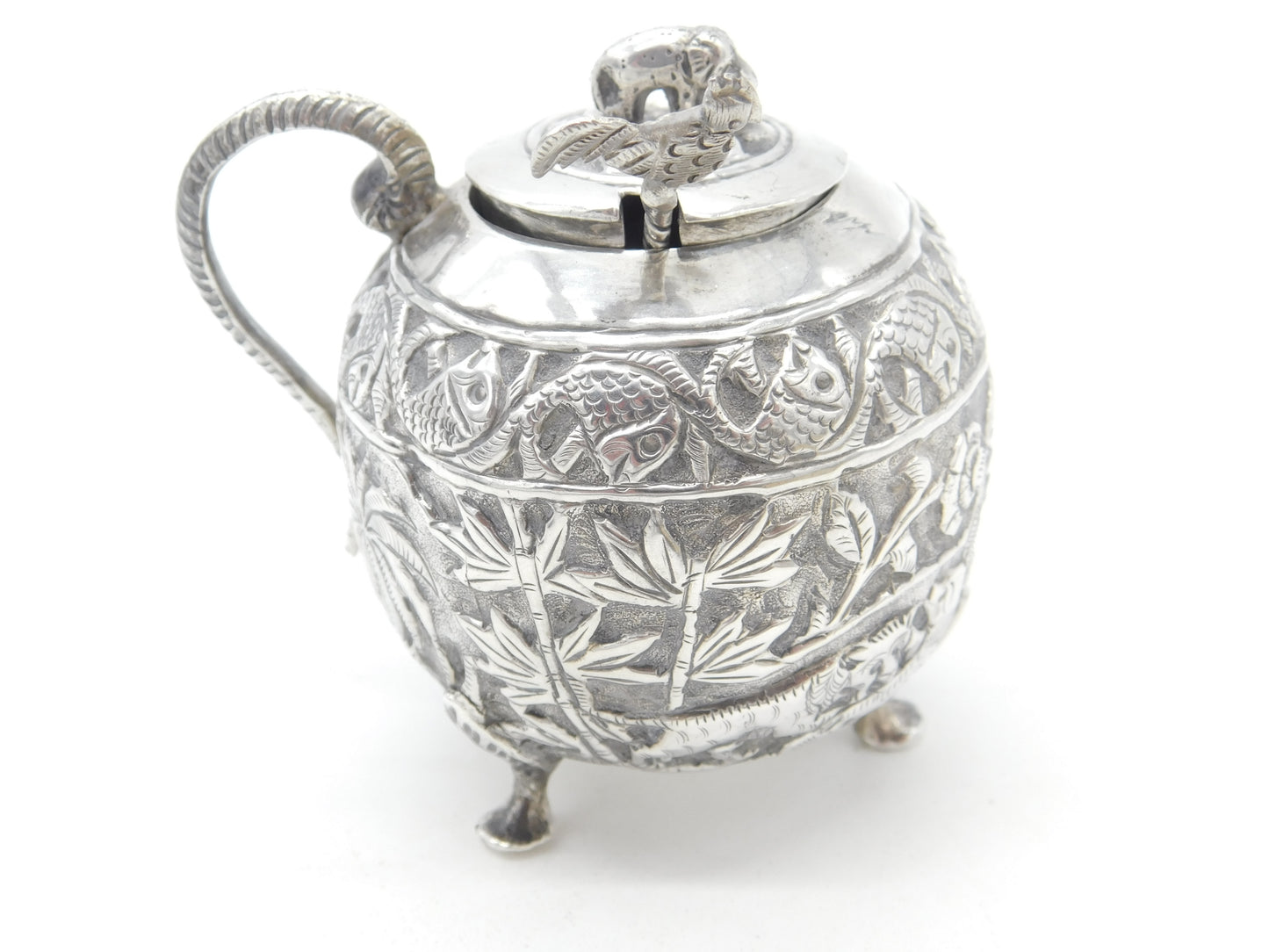 Anglo-Indian Sterling Silver Spice Pot Elephant, Chicken, Snake Antique c1910