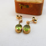 Edwardian 9ct Rose Gold & Peridot Set Drop Stud Earrings c1910 Antique
