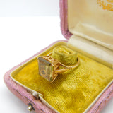 9ct Yellow Gold & Emerald Cut Citrine Set Cocktail Ring Vintage c1970