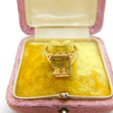 9ct Yellow Gold & Emerald Cut Citrine Set Cocktail Ring Vintage c1970