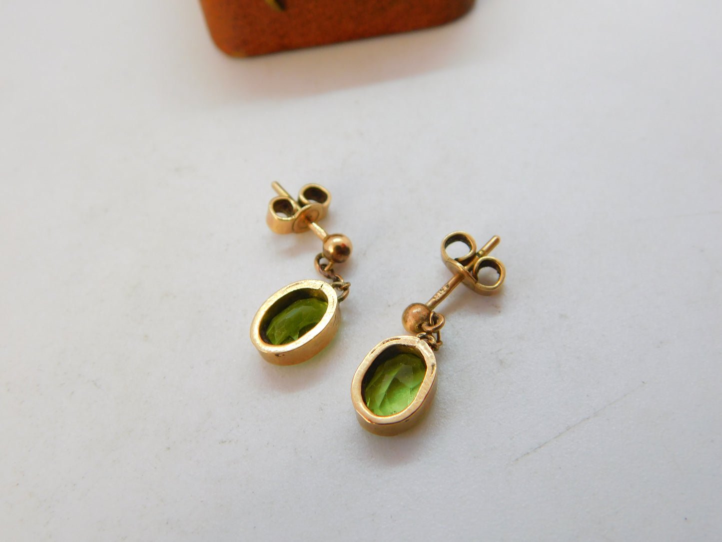 Edwardian 9ct Rose Gold & Peridot Set Drop Stud Earrings c1910 Antique