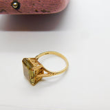9ct Yellow Gold & Emerald Cut Citrine Set Cocktail Ring Vintage c1970