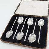 Art Deco Boxed Set of Sterling Silver Corinthian Column Teaspoons Antique